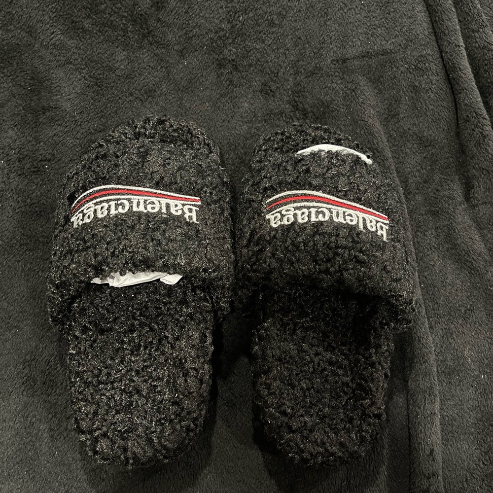 Balenciaga Black Fuzzy Sandals